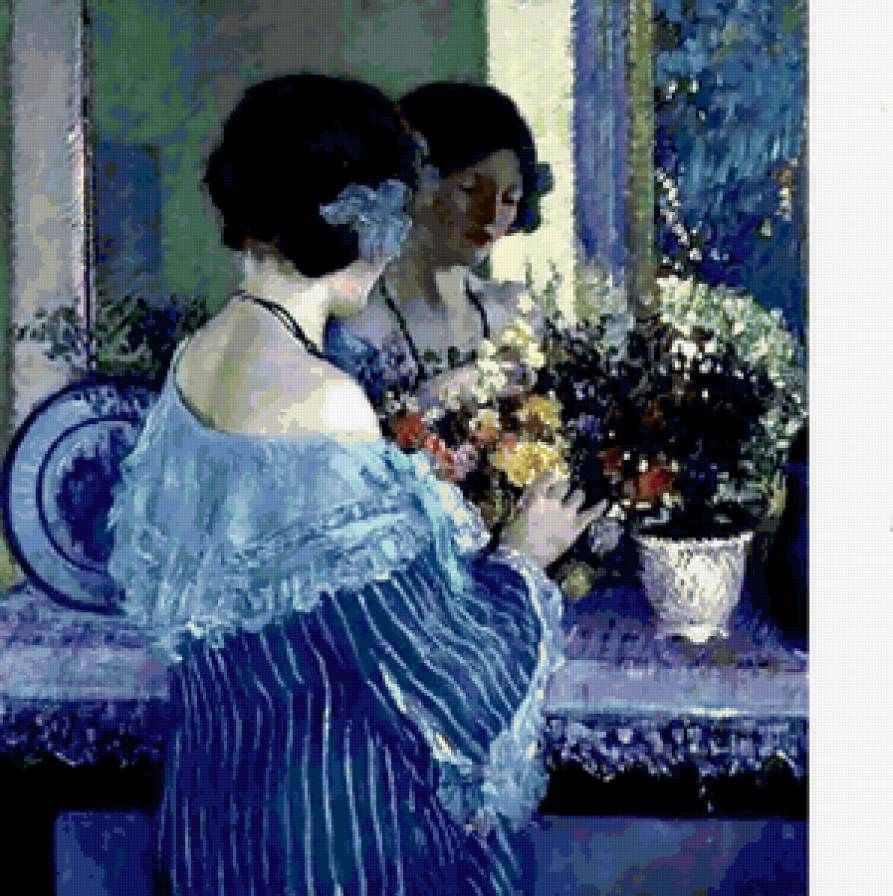 В синем - девушка, цветы - предпросмотр