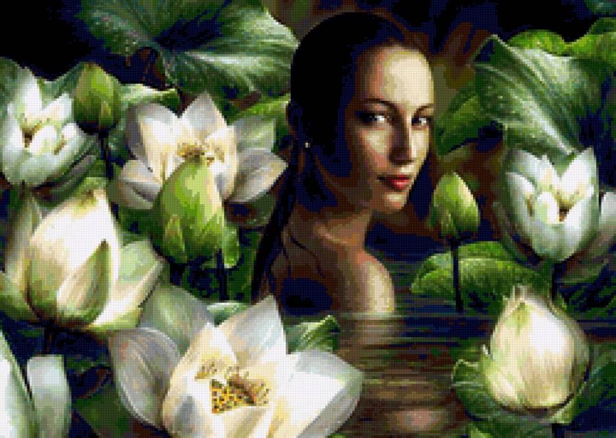 девушка и лотос - картина.лотос.цветы, красота, девушка, одиночество, любовь - предпросмотр