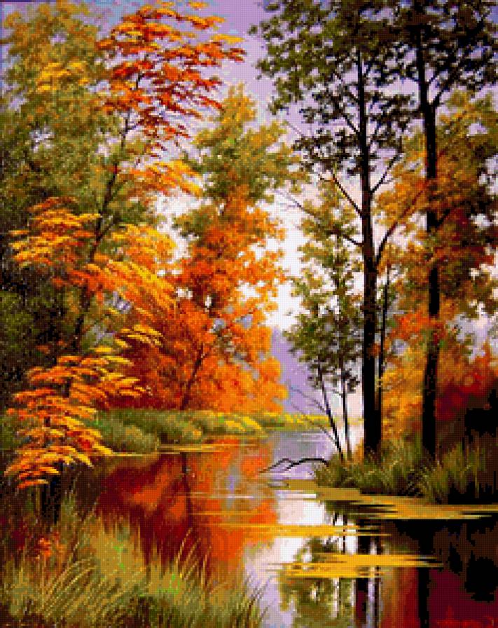 осень - река, парк, природа, пейзаж, картина, живопись.осень.вода, лес - предпросмотр