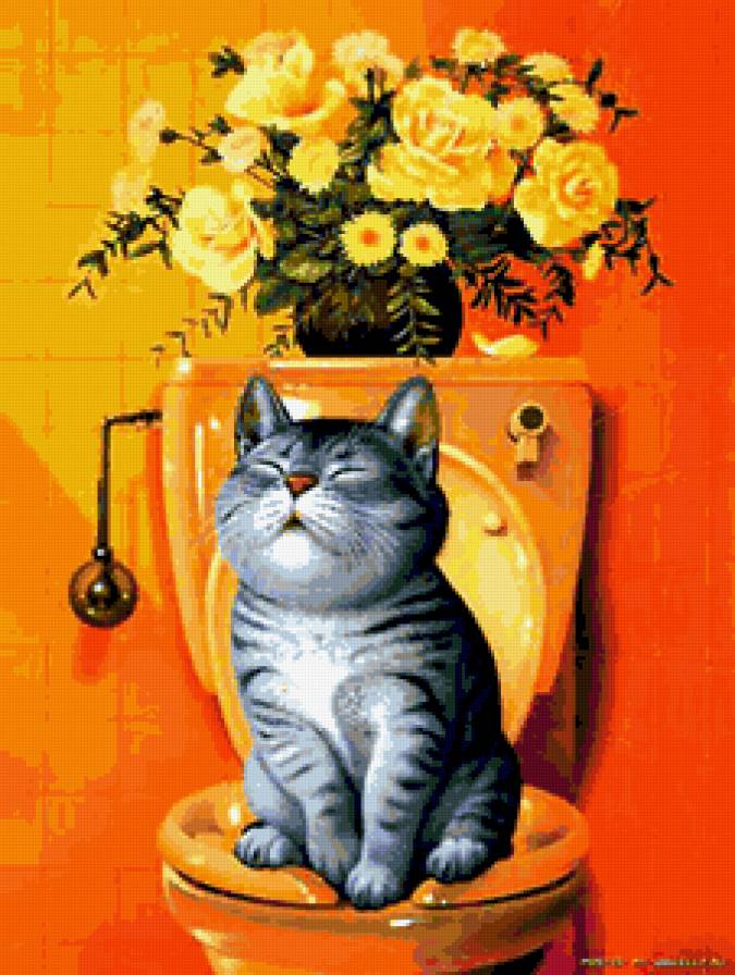 Я - культурный кот!!! - кошки, цветы, розы, кошка, детские мотивы, кошечка, кот, коты, букет - предпросмотр