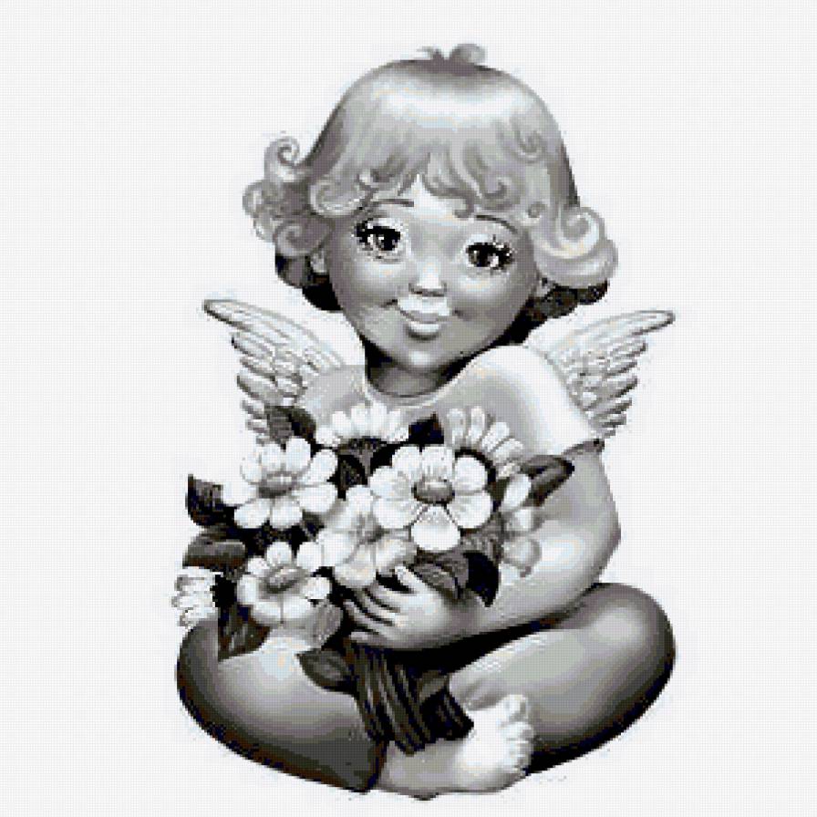 ангелочек - любовь, облака, ангелочки, монохром, купидоны, ангелы, черно-белое - предпросмотр