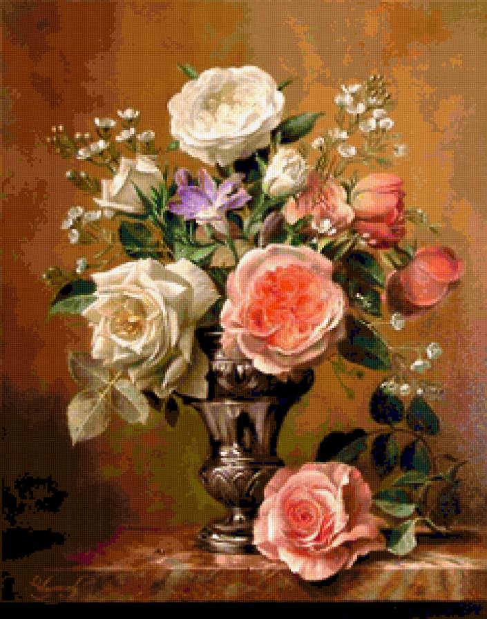 Натюрморт с розами 2 - букет, цветы, розы, натюрморт - предпросмотр