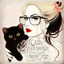 Схема вышивки «Девушка и кот»