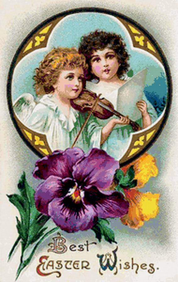 НА ПАСХУ - пасха, цветы, скрипач, праздники, поздравление, ангелы, девочки - предпросмотр