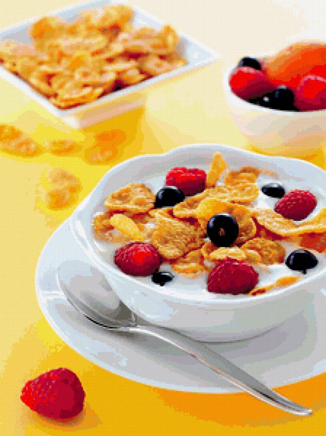 Завтрак - хлопья, ягоды, завтрак, еда - предпросмотр