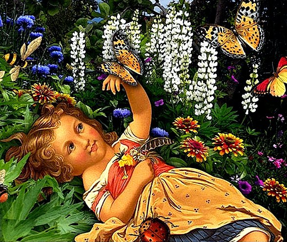 Дитя природы - цветы, девочка, бабочки - оригинал