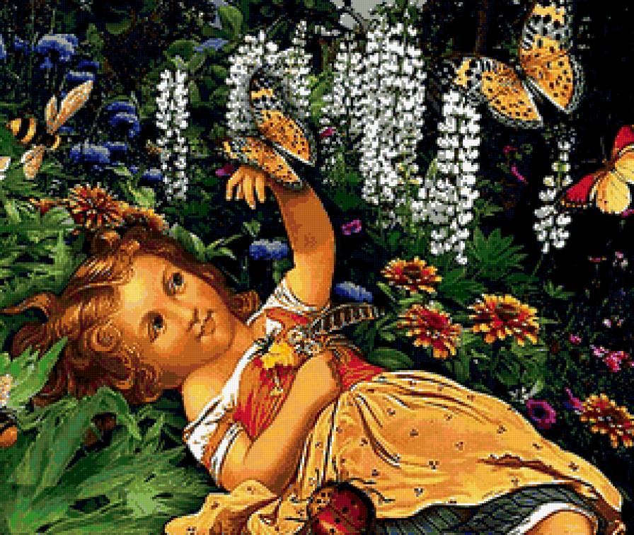 Дитя природы - цветы, бабочки, девочка - предпросмотр