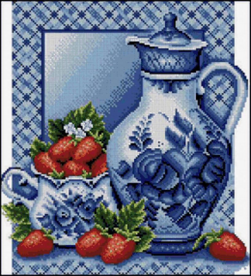 ГЖЕЛЬ - гжель, клубника, посуда-гжель, натюрморт с гжелью, к чаю - предпросмотр