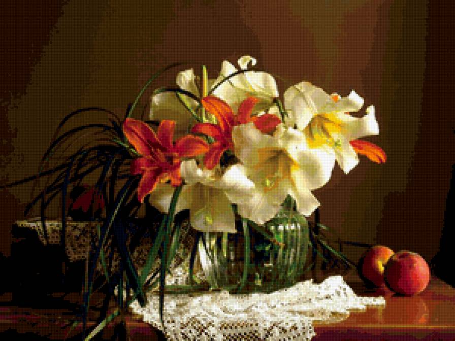 нежные лилии - цветы, натюрморт, букет - предпросмотр