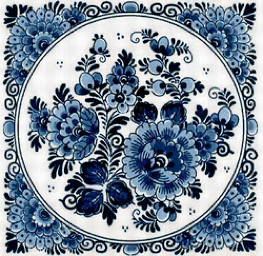 ГЖЕЛЬ - подушка, натюрморт с гжелью, цветы - предпросмотр