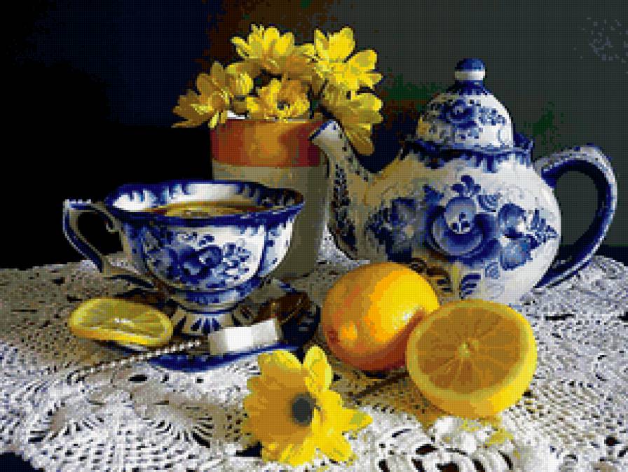 гжель - натюрморт, цветы, гжель - предпросмотр