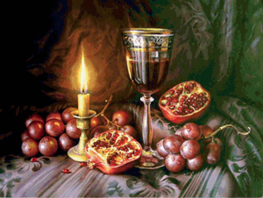 натюрморт со свечей - натюрморт, фрукты, свеча - предпросмотр