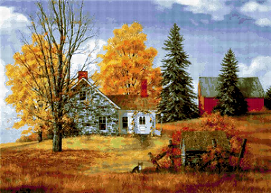 №237213 - дом, осень, деревенский пейзаж, картина - предпросмотр