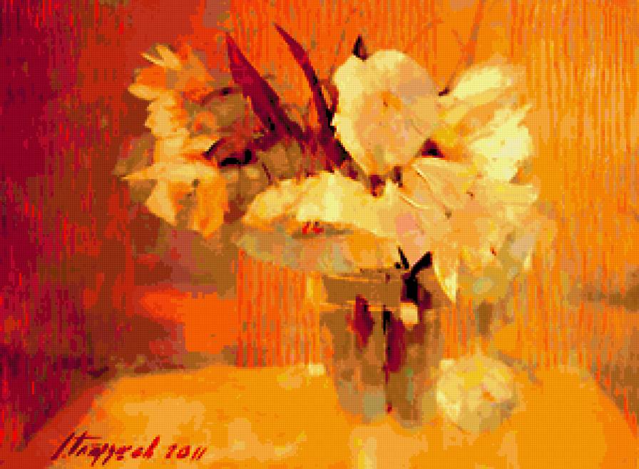 на оранжевом - цветы - предпросмотр