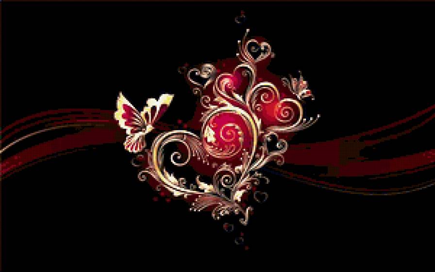 Золотые сердца - любовь, сердце, вензель, на черном - предпросмотр