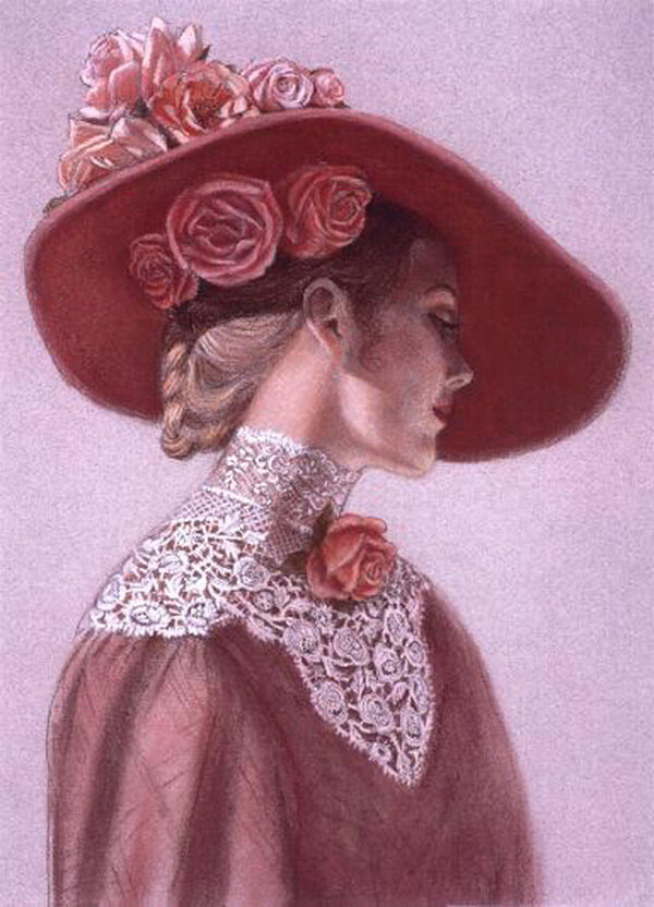 8. Серия "Викторианский стиль" Сью  Холстенбёрг - шляпа, кружева, цветы, розы, женщина - оригинал