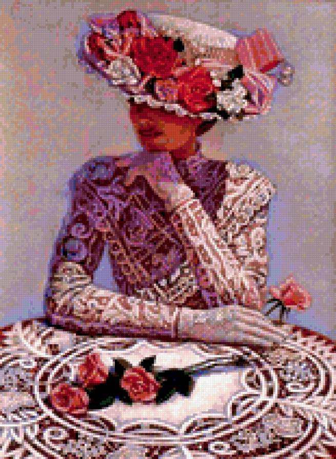 10. Серия "Викторианский стиль" Сью  Холстенбёрг - розы, цветы, кружева, шляпа, женщина - предпросмотр