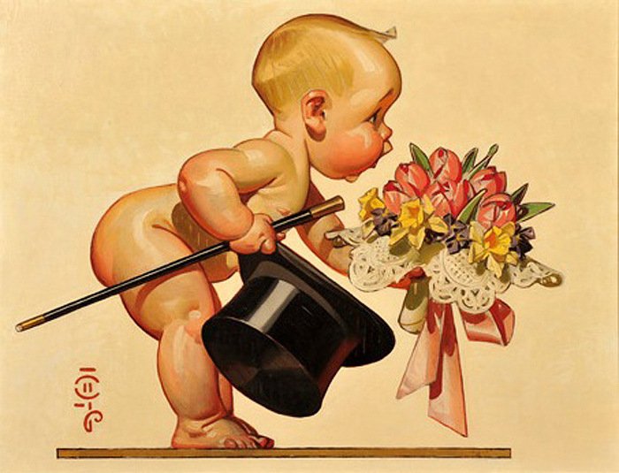 Кавалер - цветы, шляпа, ребенок - оригинал