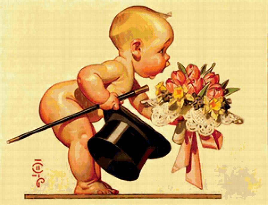 Кавалер - ребенок, шляпа, цветы - предпросмотр