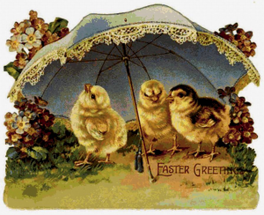 Под зонтом - зонт, цыплята, лето - предпросмотр