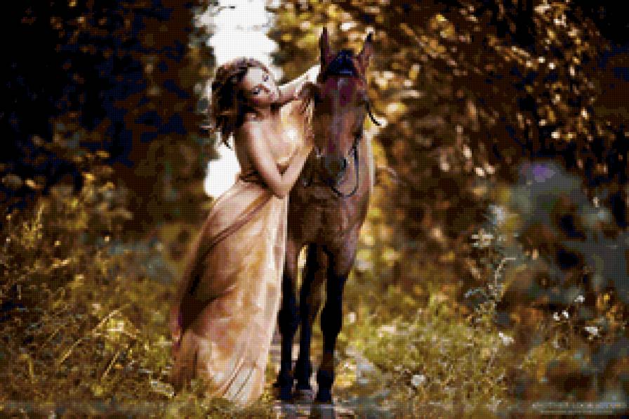 №238117 - лес, осень, девушка, природа, лошадь, фэнтези - предпросмотр