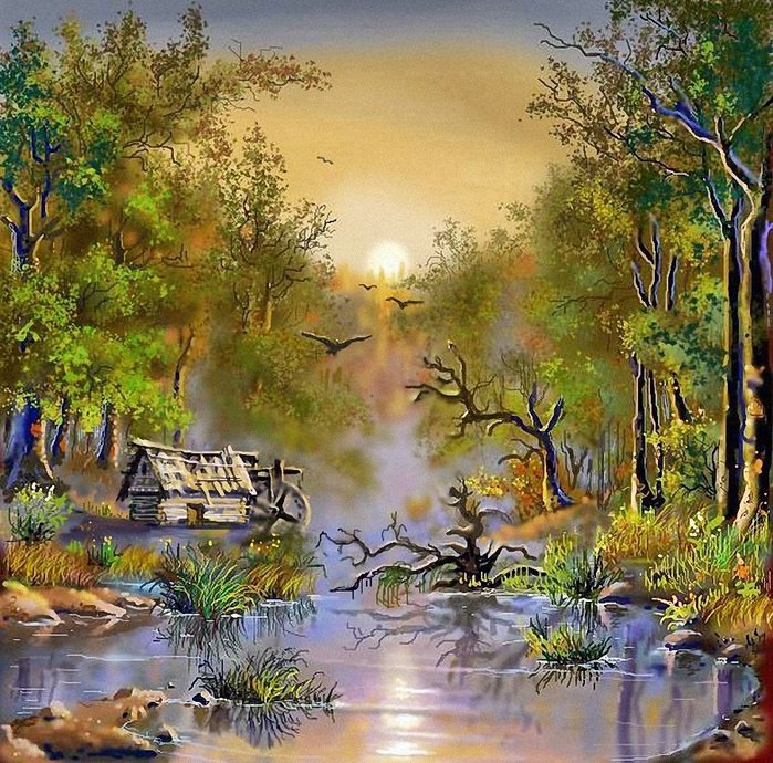 №238132 - сказка, река, природа, домик - оригинал