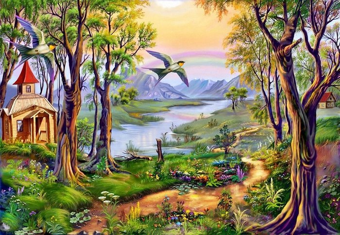 №238145 - река, сказка, горы, природа, лес, тропинка - оригинал