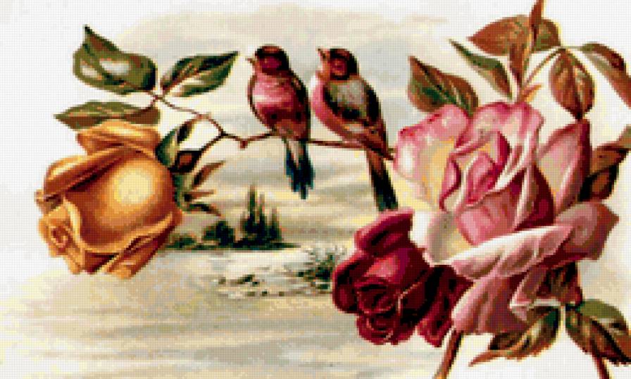 цветы и птицы - природа, , букет, цветы, романтика, натюрморт.птицы - предпросмотр