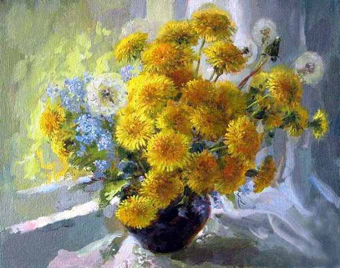 одуванчики - картина е. калиновской - оригинал