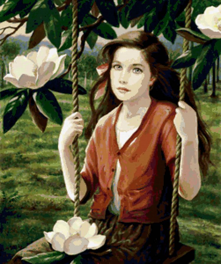 на качелях - цветы, качели, девушка - предпросмотр