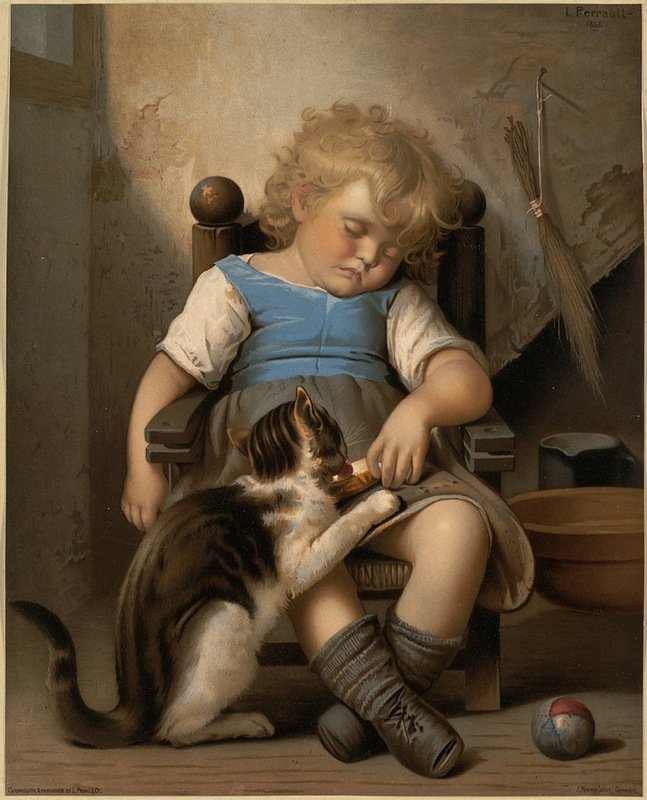 Притомилась - сон, игра, девочка, кошка - оригинал