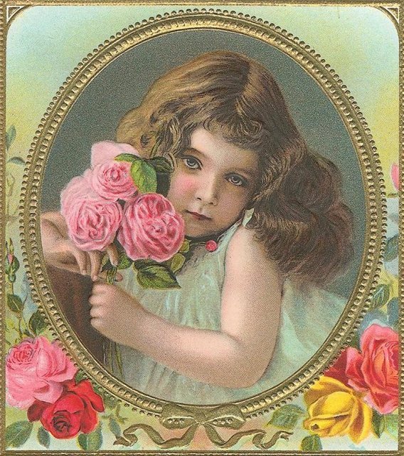 Винтаж - винтаж, девочка, подарок, открытка, розы, цветы - оригинал