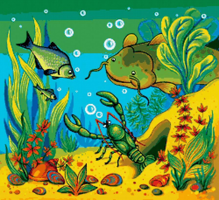 под водой - мультики, детская, подушка, рыбы, рак, сом, сказка, детям, улитка, море - предпросмотр