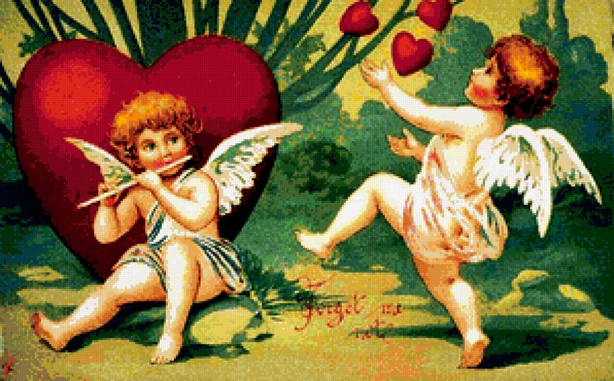 Валентинов день - сердечки, ангелы - предпросмотр