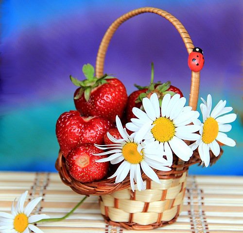 Корзинка - корзинка, ягоды, натюрморт, цветы - оригинал