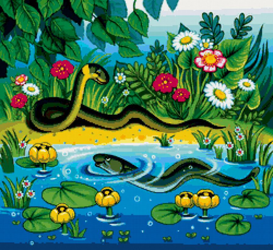 ужик и угорь - сказка, мультики, детская, змея, змеи, детям, подушка - предпросмотр