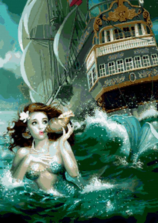 русалка - мифология, шторм, русалки, фентези, корабль, море, миф - предпросмотр