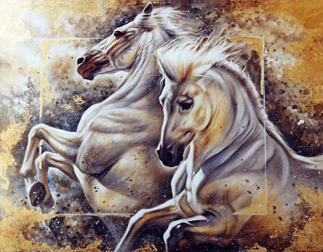лошади - животные, фауна, лошади, природа, картина - оригинал