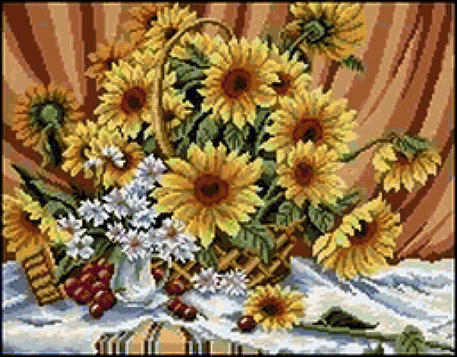 подсолнухи2 - цветы, фрукты, девушка - предпросмотр