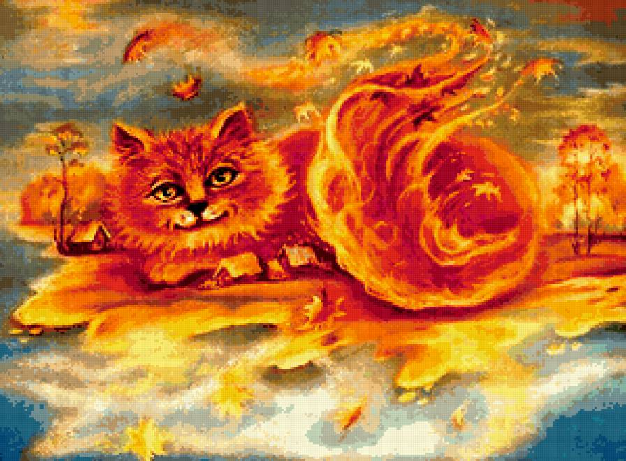 КОШКА-ОСЕНЬ - осень, времена года, животные, кот, диптих - предпросмотр