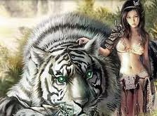 Оригинал схемы вышивки «Девушка с тигром.» (№239628)