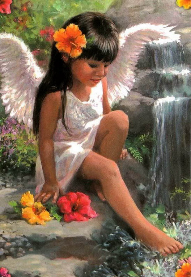 девочка ангелочек - ангелы, девочка, валентинка - оригинал