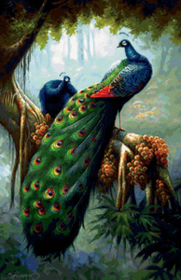 Павлины - птицы, павлины, фентези - предпросмотр