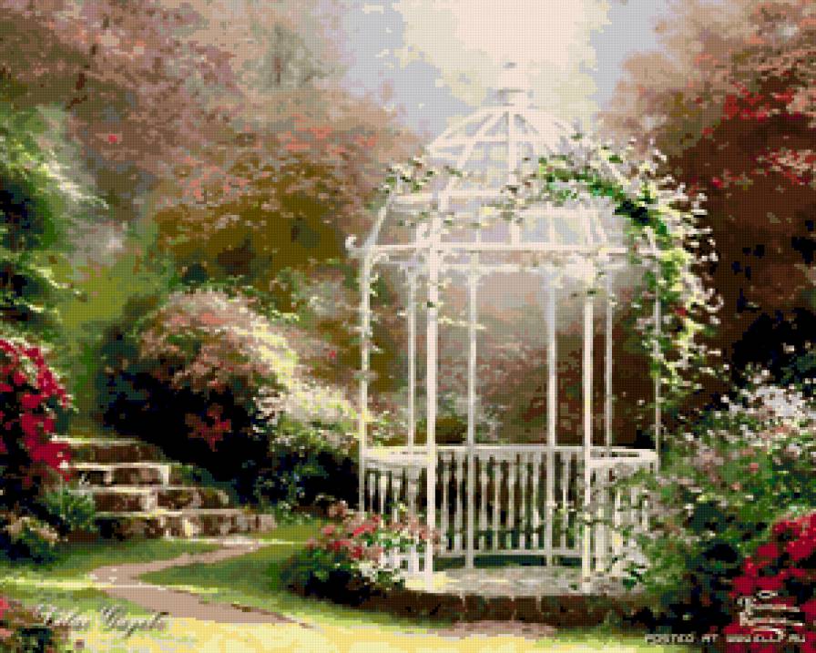 Беседка. - цветы., лето, пейзаж, природа - предпросмотр