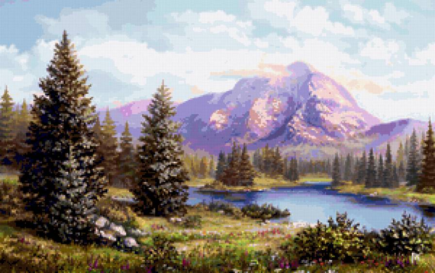 Пейзаж - горы, ель, природа, пейзаж, река - предпросмотр