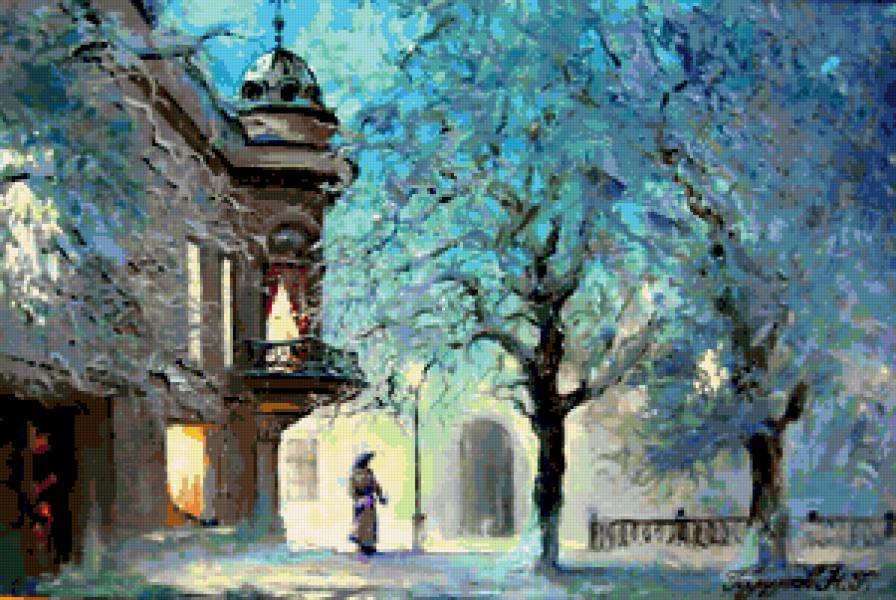 Зимний вечер - зима, городской пейзаж, город, снег - предпросмотр