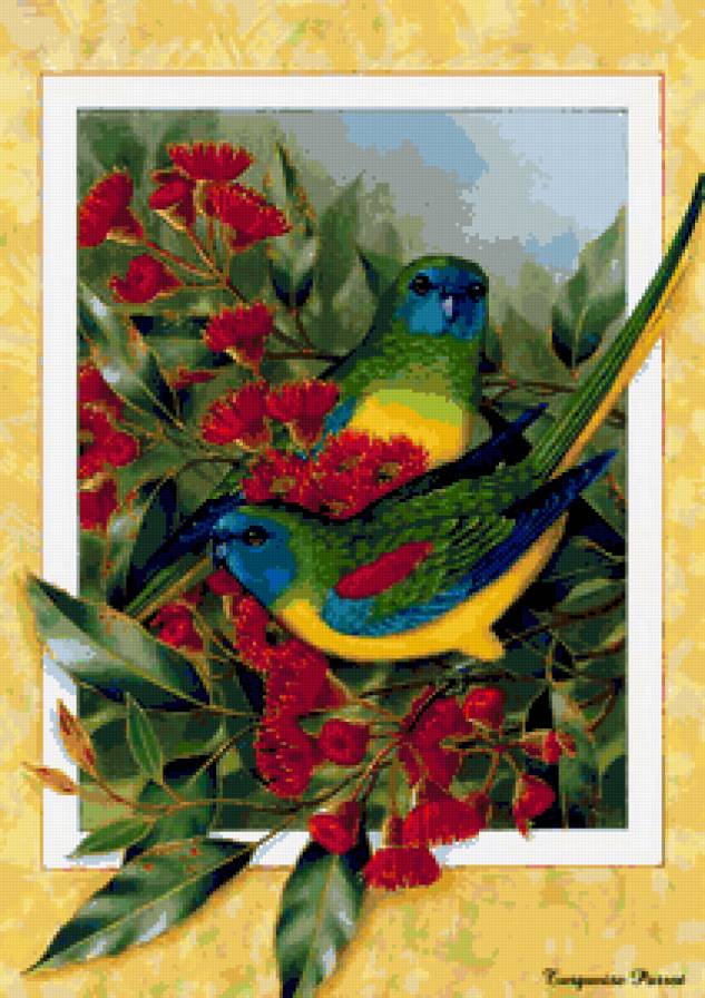 Птички - природа, цвети, птици, картина - предпросмотр