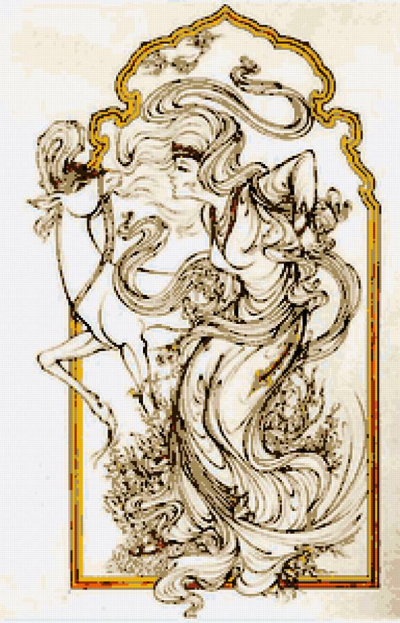 Узоры - девушка, животные, лошади - предпросмотр