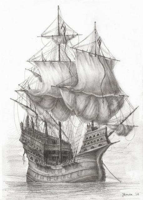 Корабль монохром - корабль, монохром, парусник, пейзаж, море, природа, черно-белое - оригинал