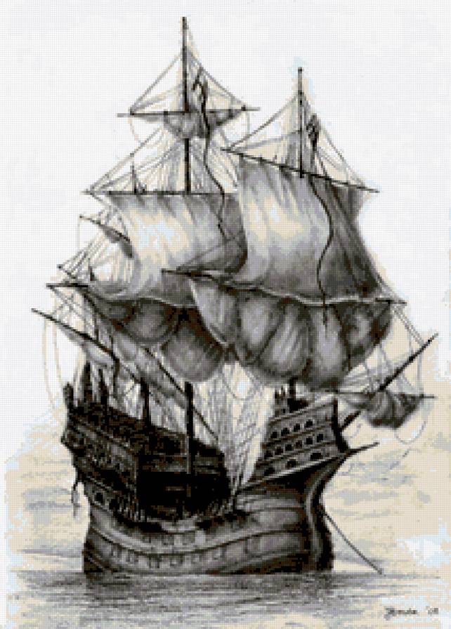 Корабль монохром - природа, парусник, пейзаж, корабль, черно-белое, монохром, море - предпросмотр